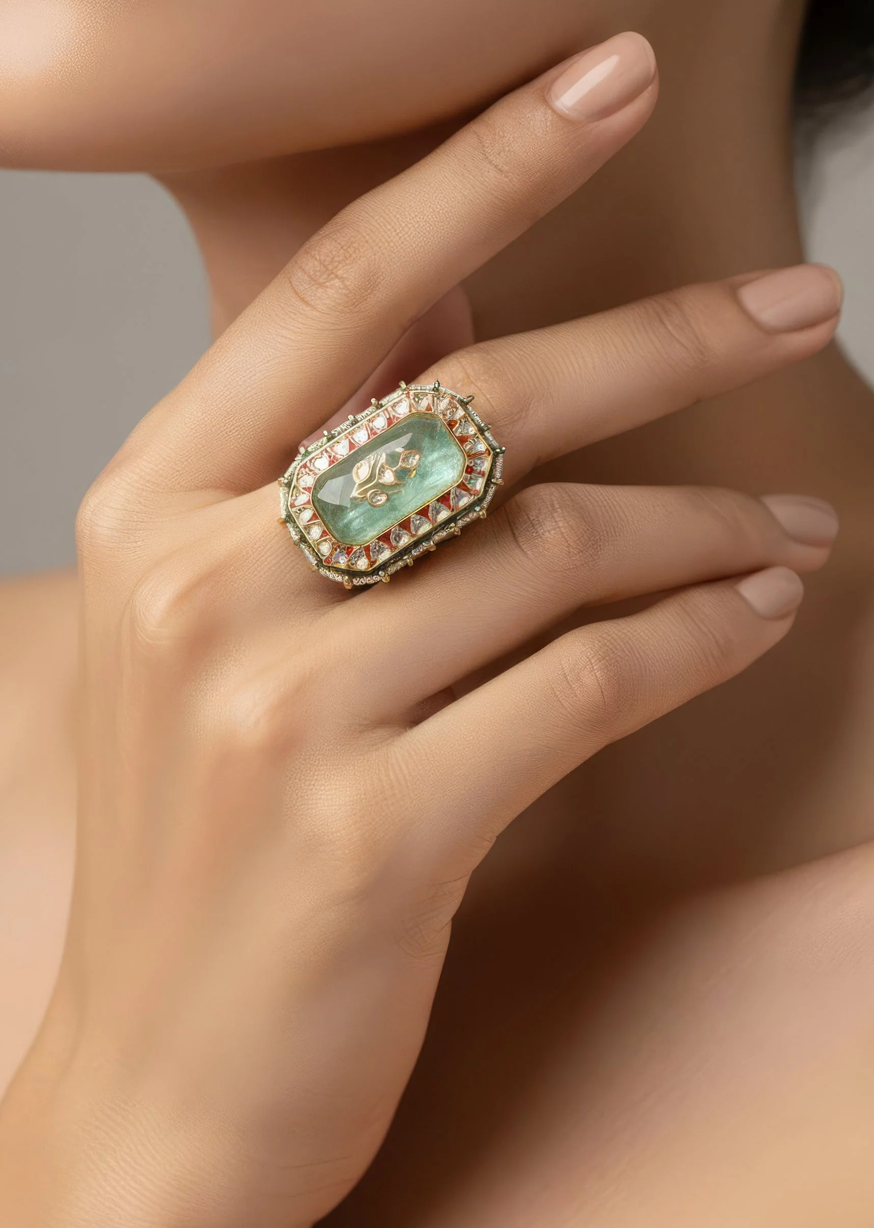1095-green-meenakari-floral-motif-kundan-polki-ring-1.webp Green Meenakari Floral Motif Kundan Polki Ring