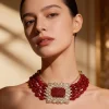 Gold Plated Red Beaded Choker Necklace Set