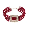 Gold Plated Red Beaded Choker Necklace Set