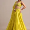 Yellow Garwal Tissue Double Circular Lehenga With Embroidered Blouse And Dupatta