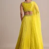 Yellow Garwal Tissue Double Circular Lehenga With Embroidered Blouse And Dupatta