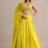 Yellow Garwal Tissue Double Circular Lehenga With Embroidered Blouse And Dupatta