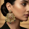 Gold Plated Multicolor Stone Chandelier Earrings