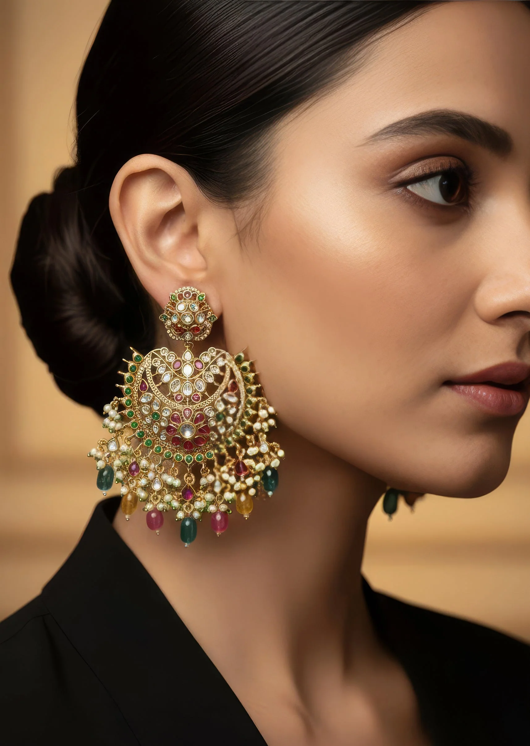 Gold Plated Multicolor Stone Chandelier Earrings