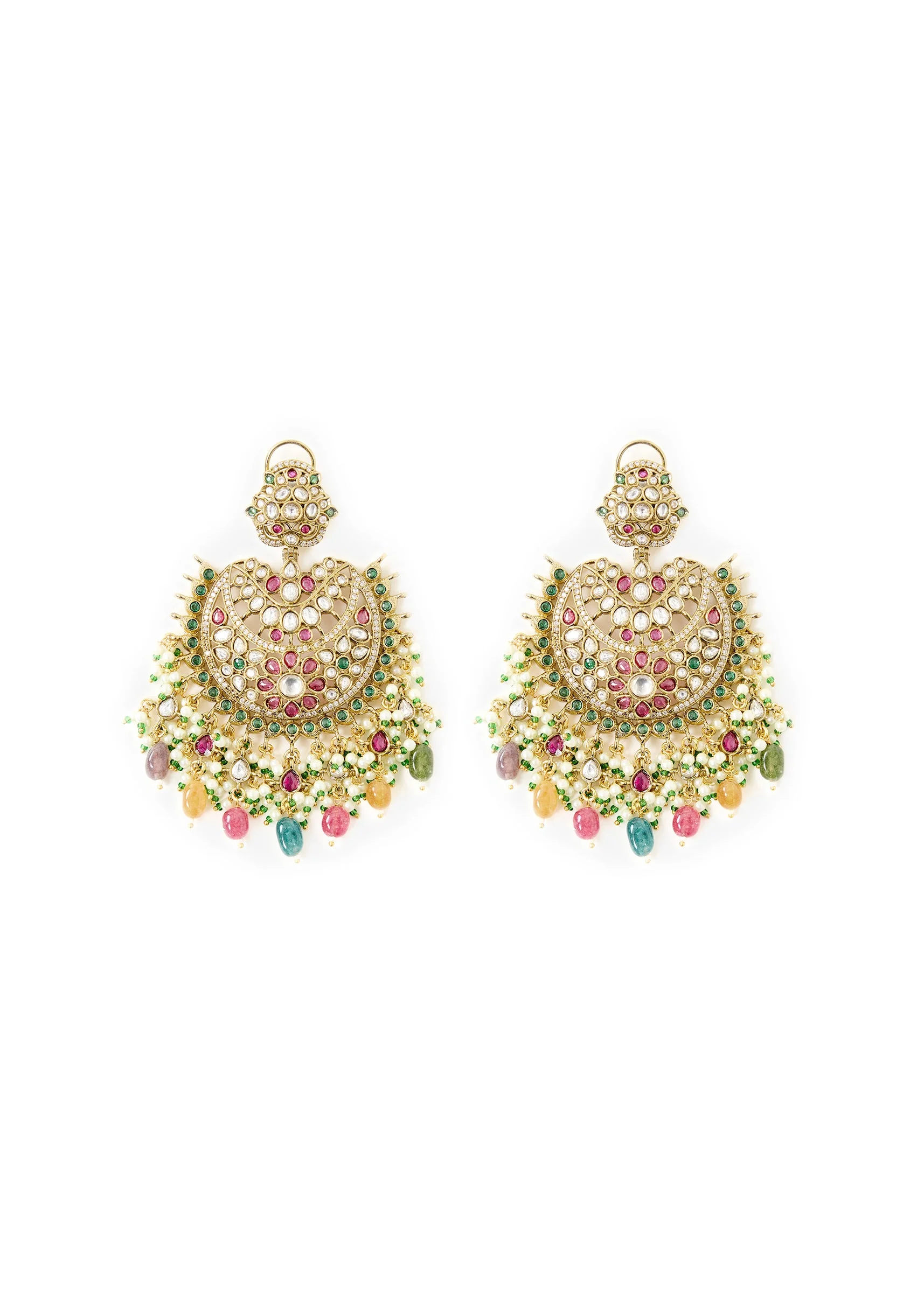 Gold Plated Multicolor Stone Chandelier Earrings