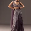 Purple Organza Hand Embellished Ruched Lehenga Set With Choker Dupatta