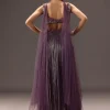 Purple Organza Hand Embellished Ruched Lehenga Set With Choker Dupatta