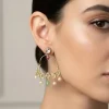 Crescent Motif Multicolored Kundan Polki Hoop Earrings