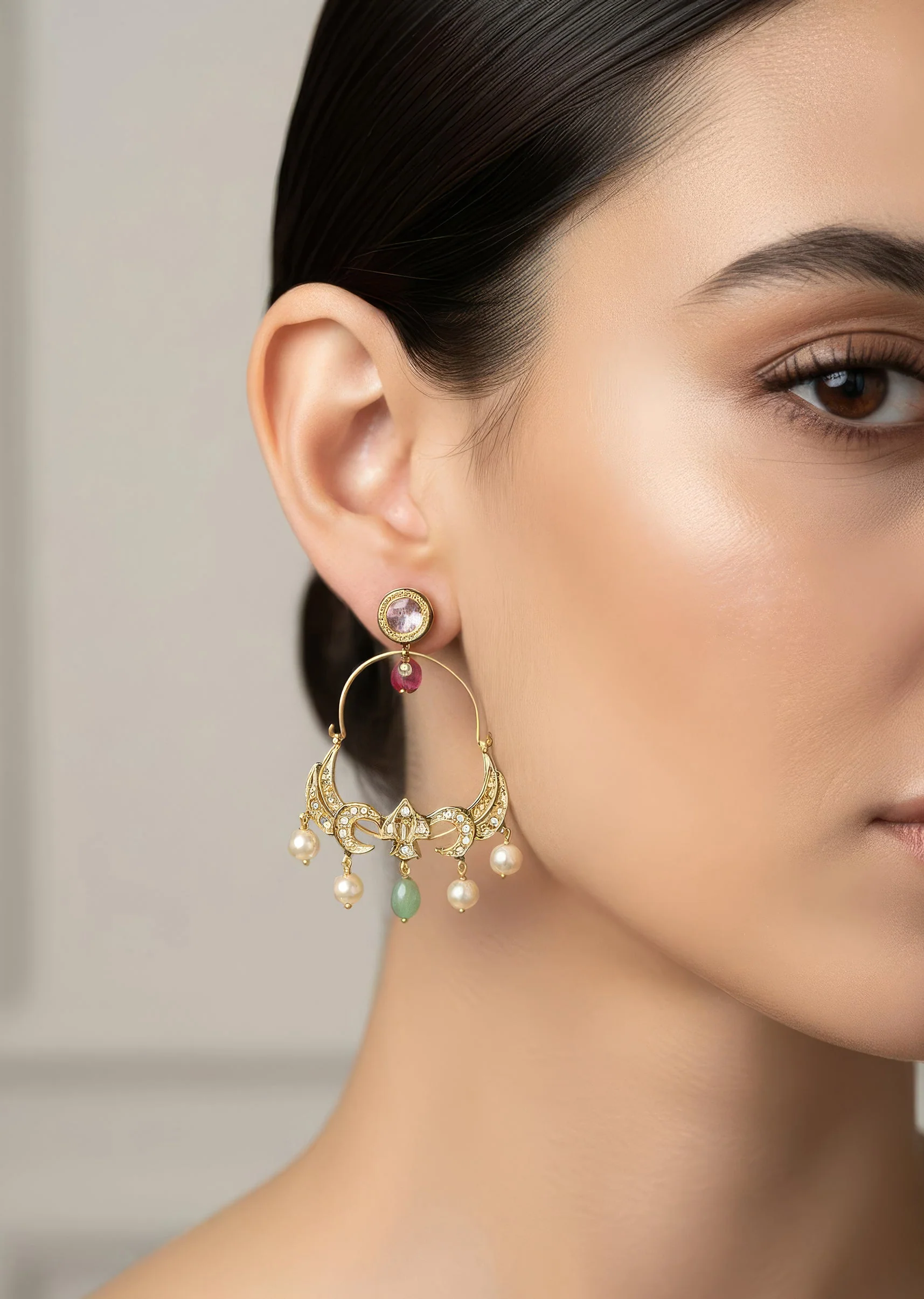 1098-crescent-motif-multicolored-kundan-polki-hoop-earrings-1.webp Crescent Motif Multicolored Kundan Polki Hoop Earrings