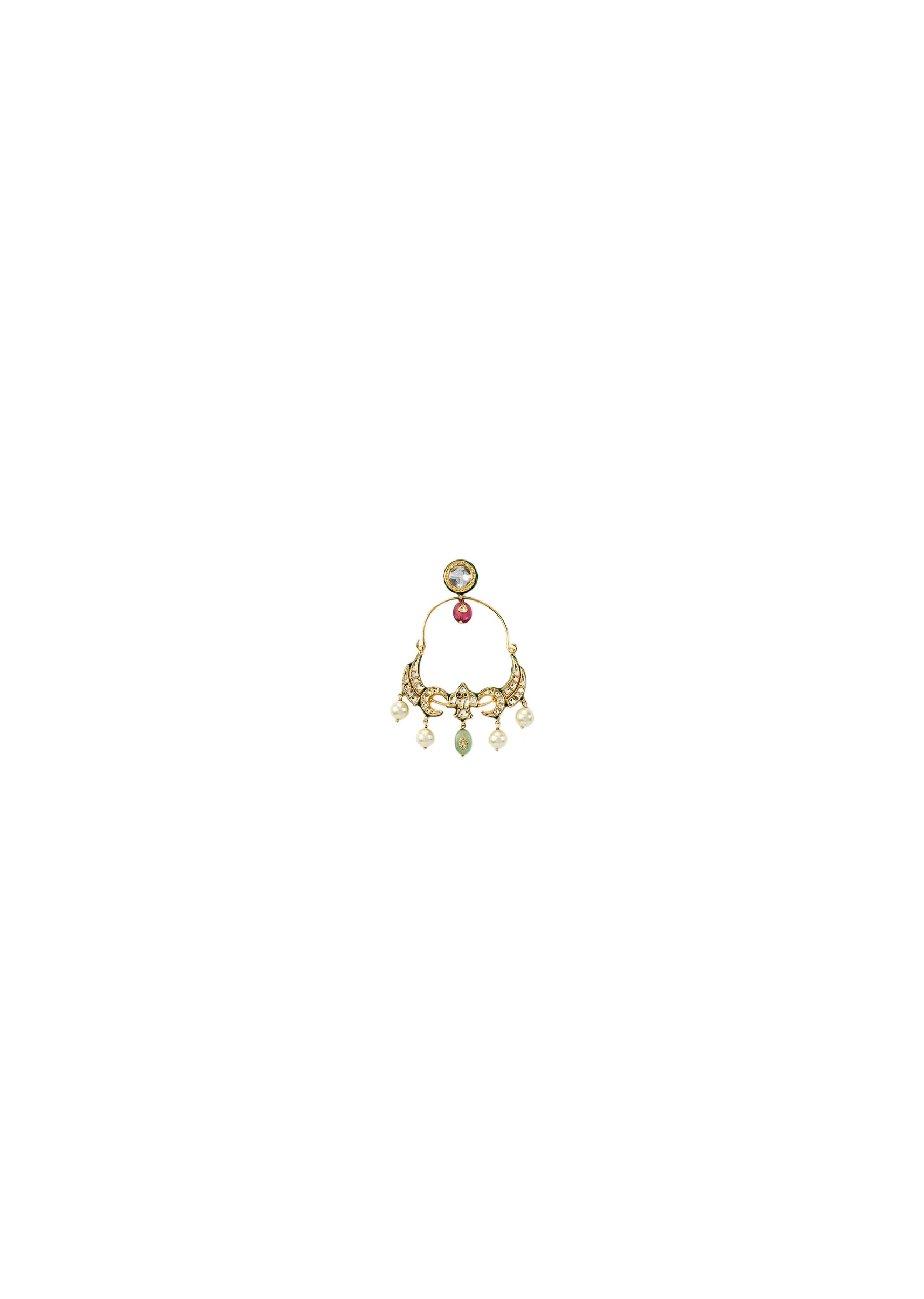 Crescent Motif Multicolored Kundan Polki Hoop Earrings