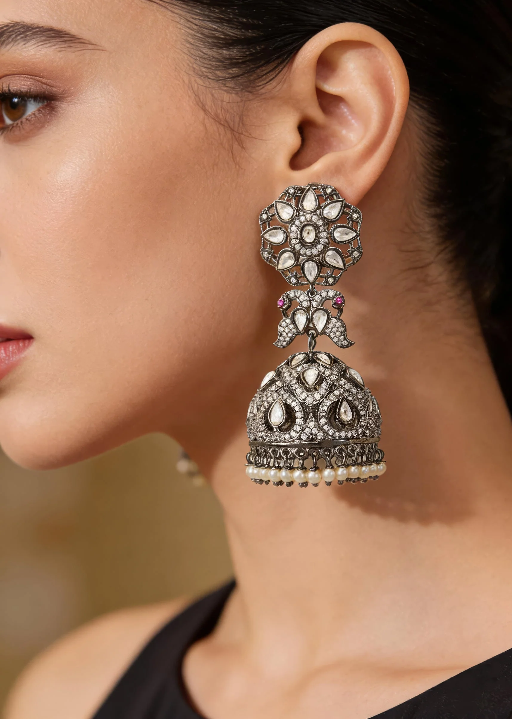 Silver Plated Zircon Jhumkas Earrings