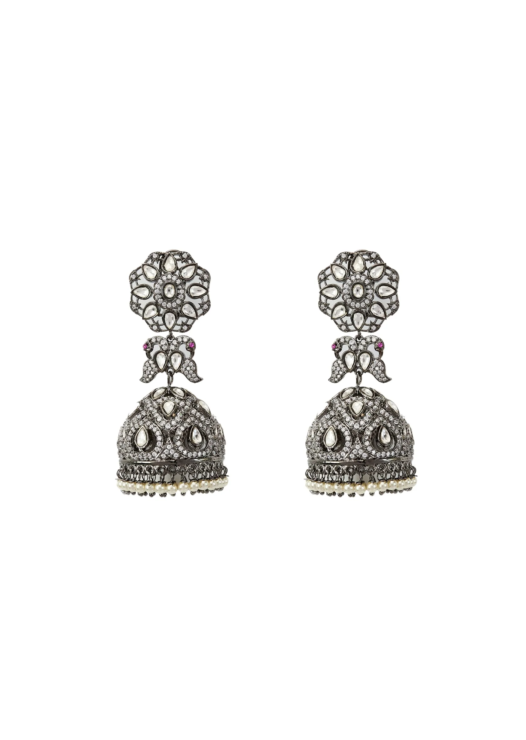 Silver Plated Zircon Jhumkas Earrings