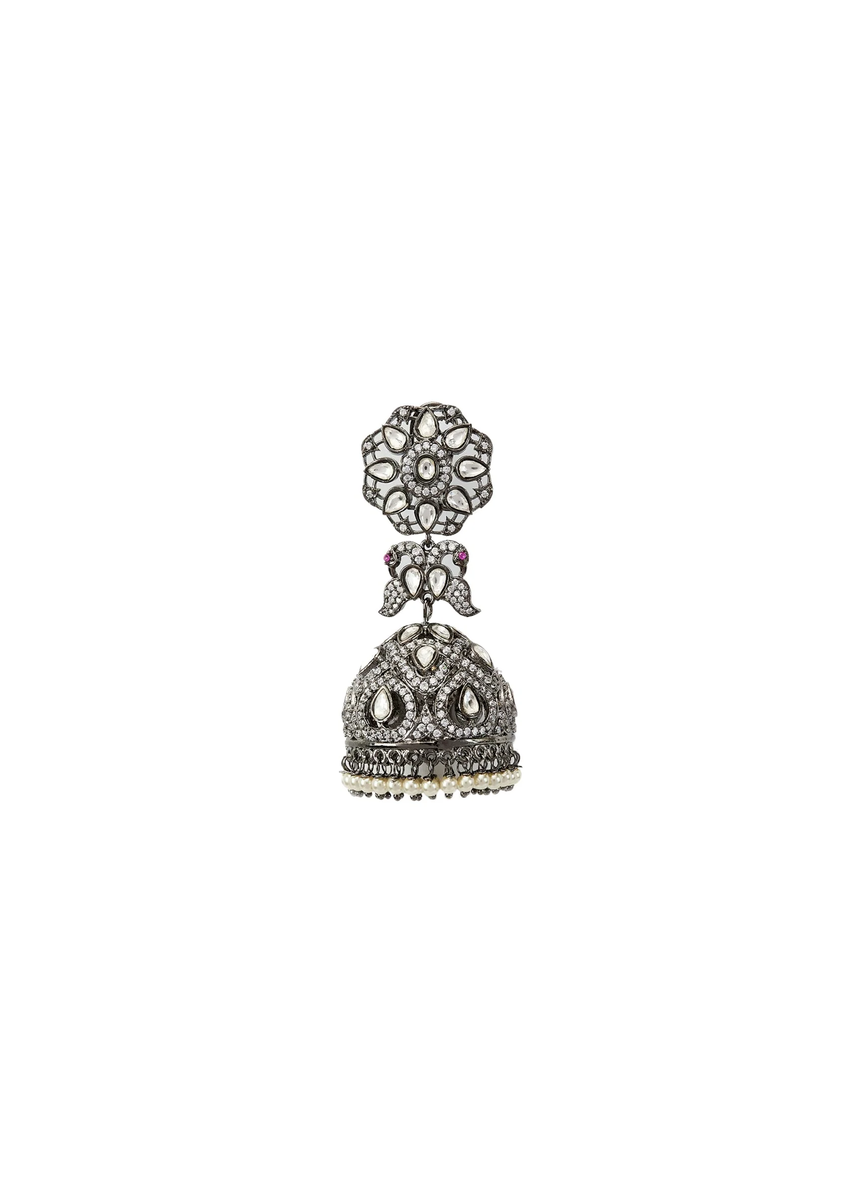 Silver Plated Zircon Jhumkas Earrings