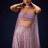 Mauve Sequence Double Layer Skirt Dupatta Set With Hand Embroidered Blouse