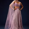 Mauve Sequence Double Layer Skirt Dupatta Set With Hand Embroidered Blouse