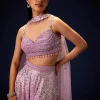 Mauve Sequence Double Layer Skirt Dupatta Set With Hand Embroidered Blouse