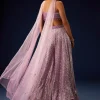 Mauve Sequence Double Layer Skirt Dupatta Set With Hand Embroidered Blouse