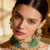 Gold And Green Beaded Choker Necklace Set