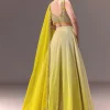 Citrus Green Ombre Crushed Lehenga Set With Organza Dupatta