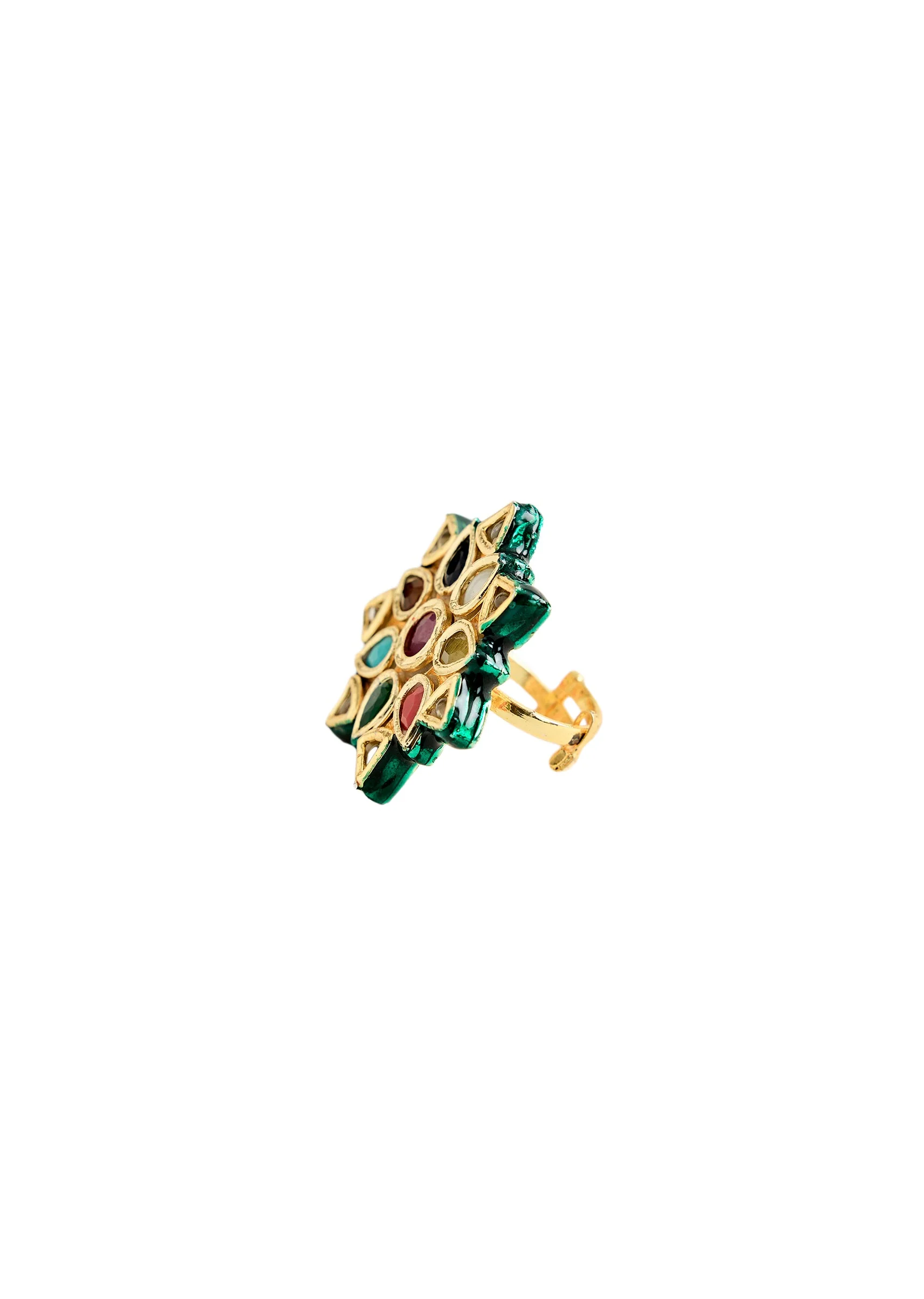 Multicolor Kundan Statement Ring