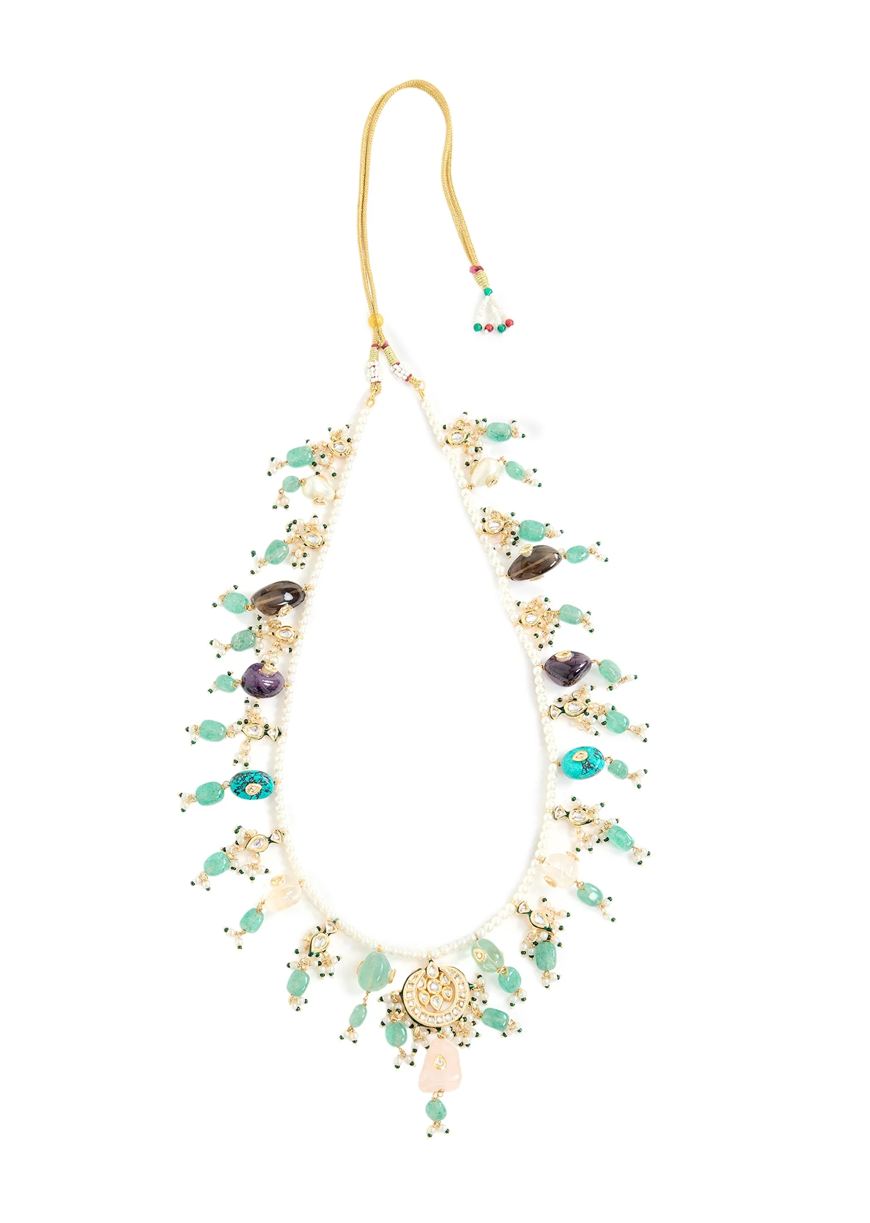 Floral Pearl And Emerald Layered Statement Necklace Set