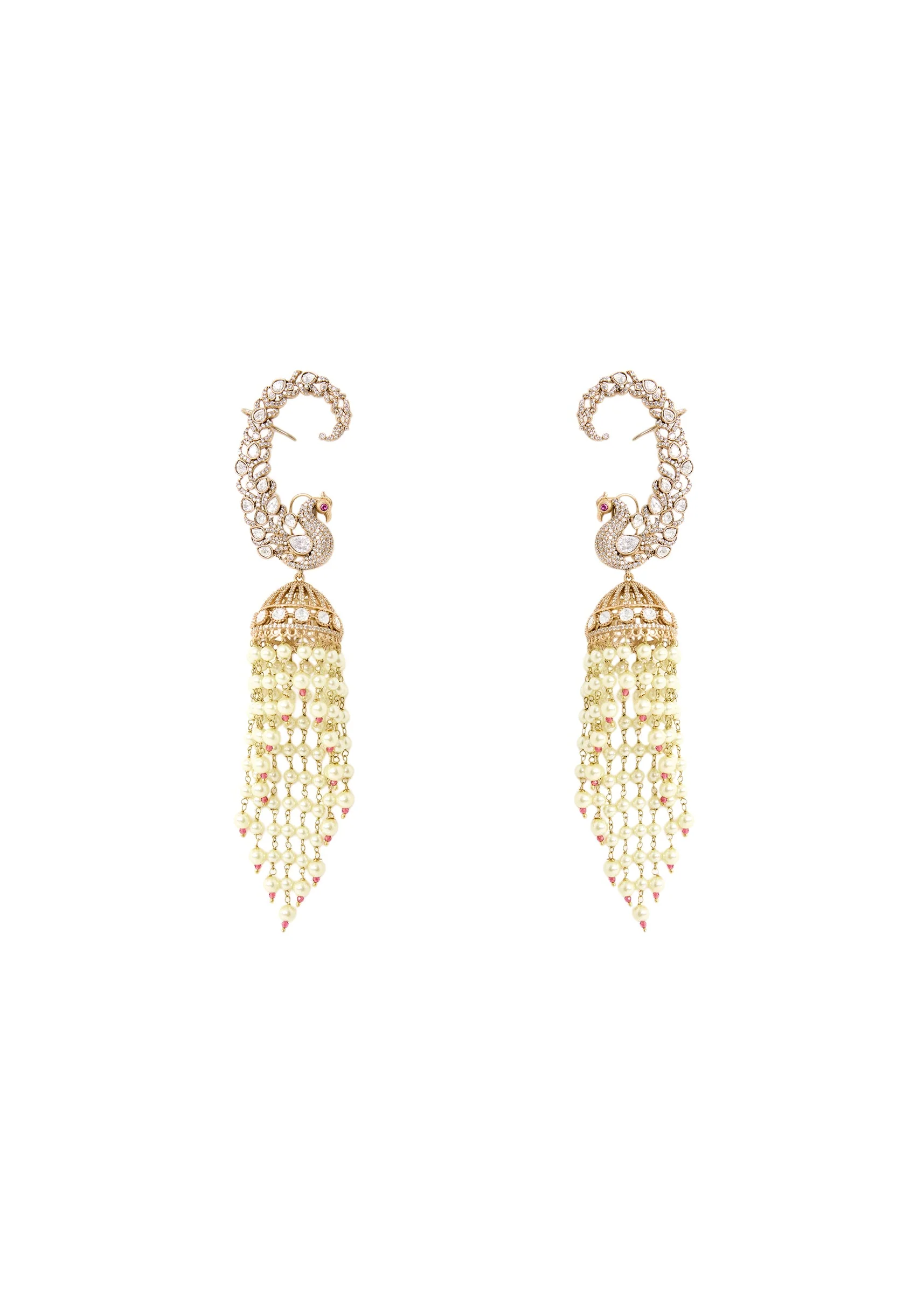 Gold Plated Long Statement Pearl Drop Chandelier Earrings for Women