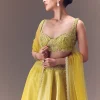 Yellow Organza Double Circular Lehenga Set With Hand Work