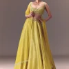 Yellow Organza Double Circular Lehenga Set With Hand Work