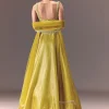 Yellow Organza Double Circular Lehenga Set With Hand Work