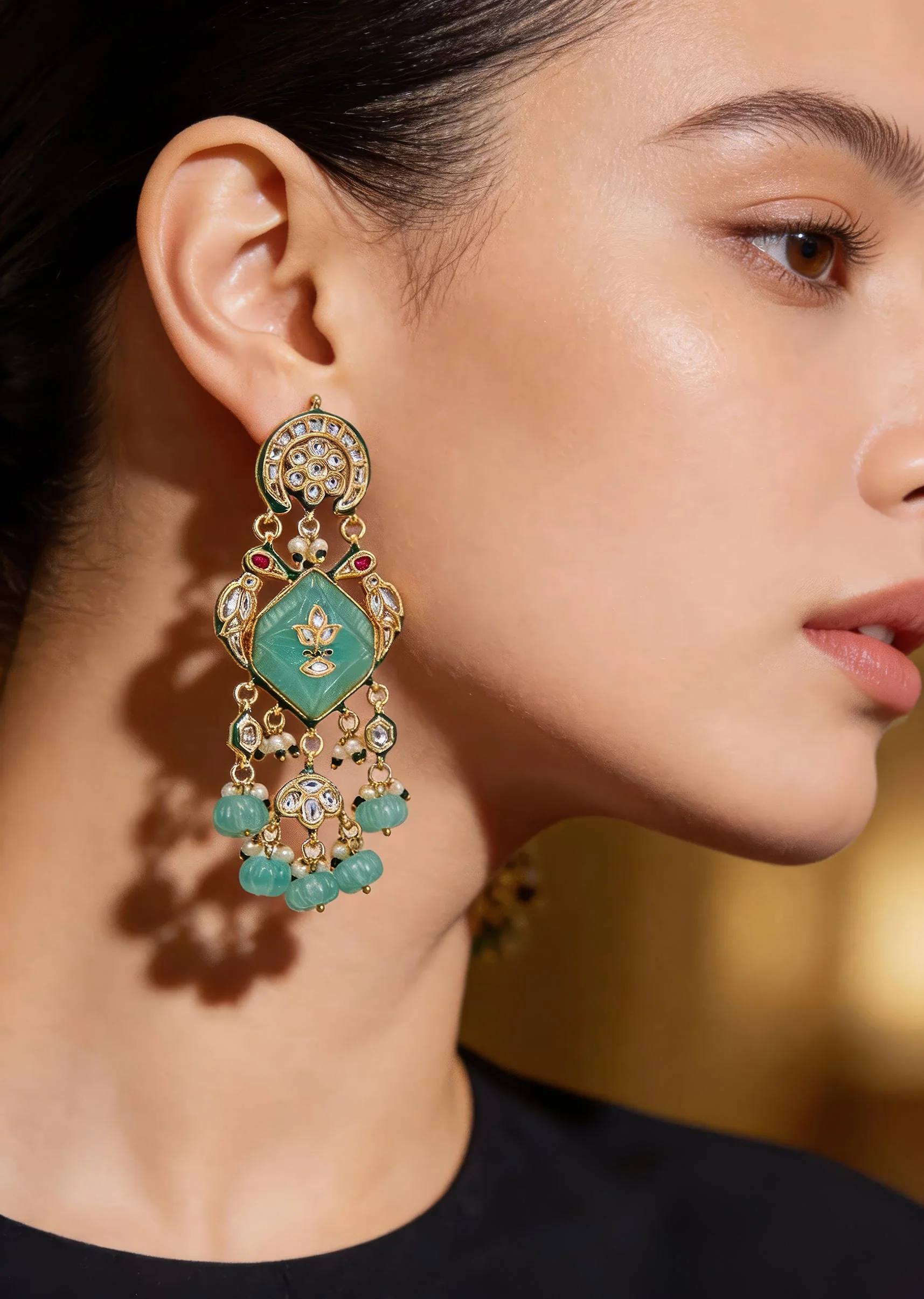 Pastel Lotus Motif Dangler Earrings