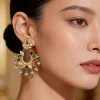 Gold Plated Multicolored Kundan Polki Earrings