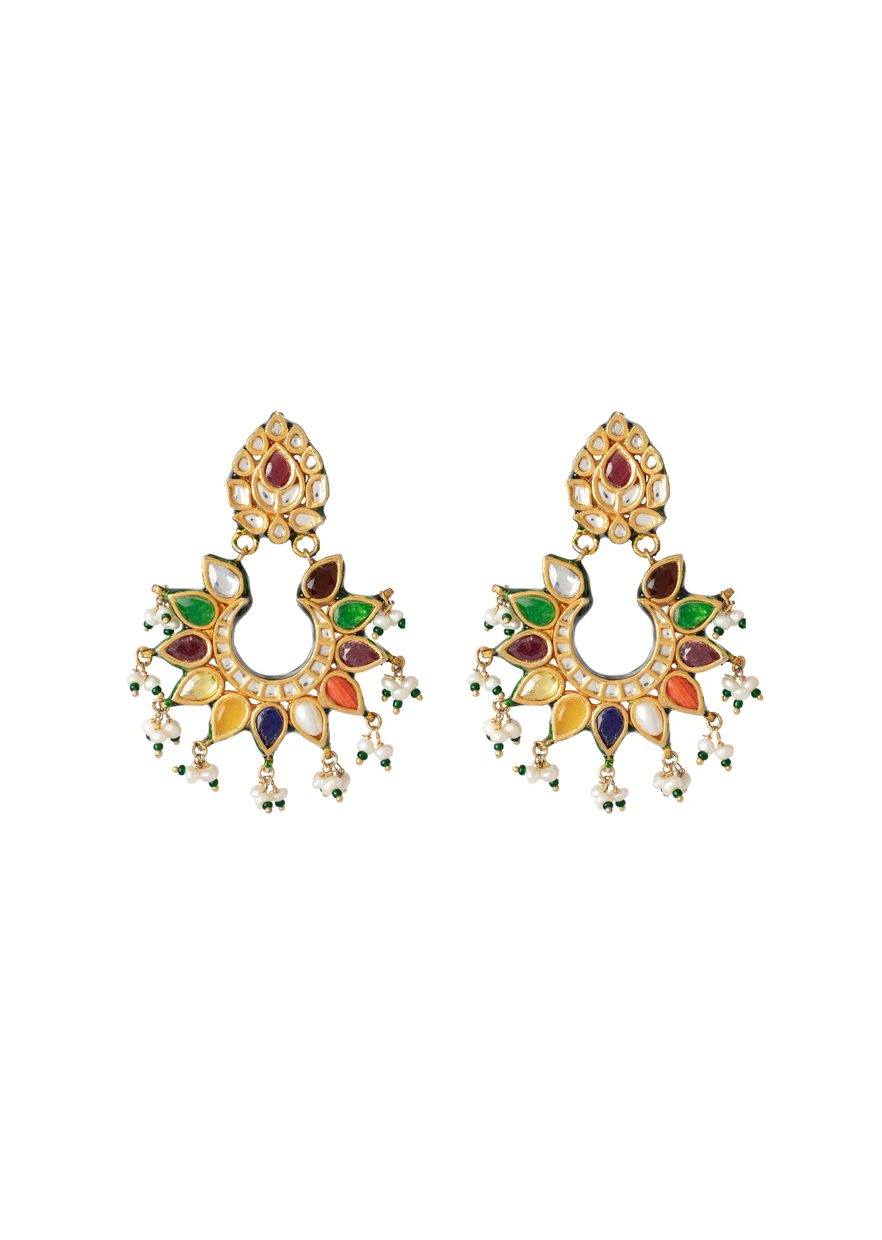 Gold Plated Multicolored Kundan Polki Earrings