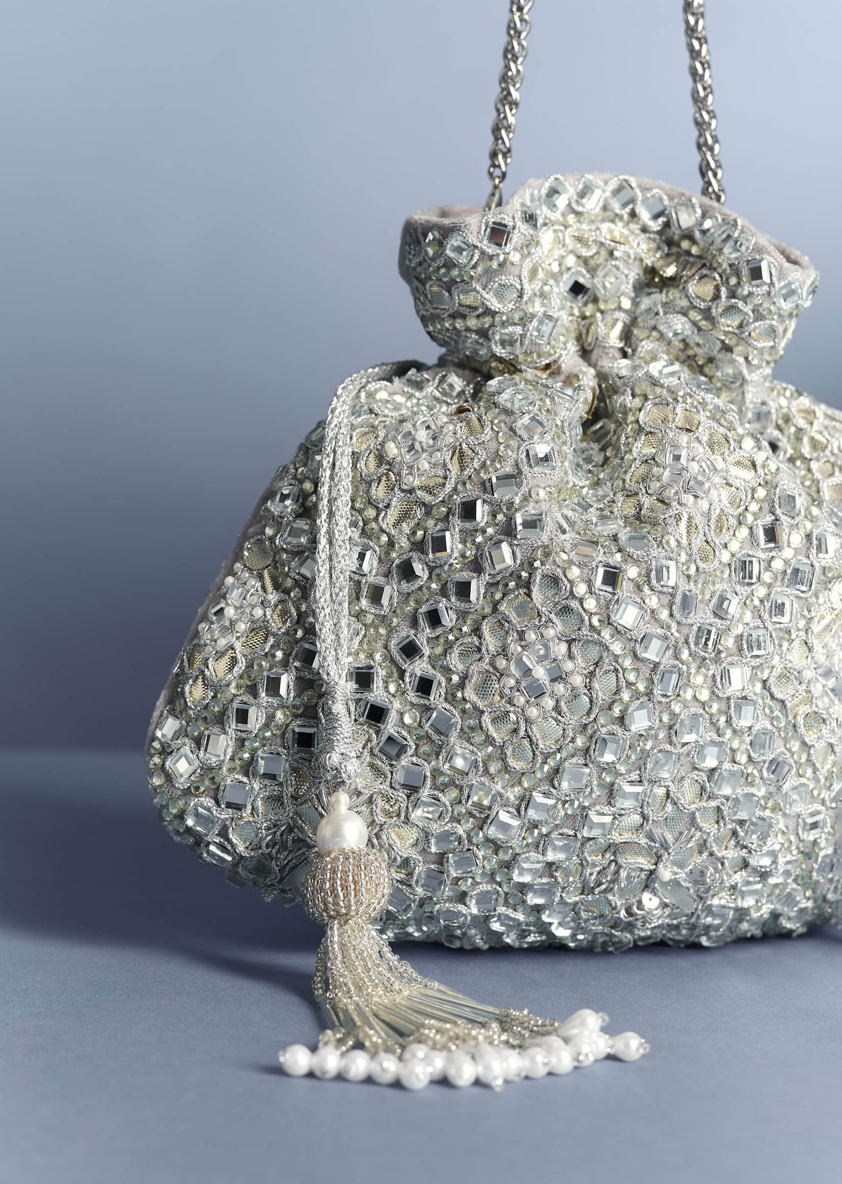 Silver Mirror Work Potli