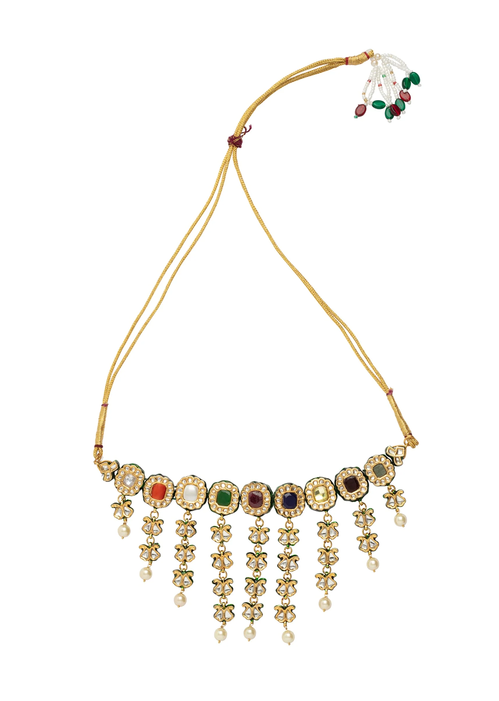 Gold Plated Multicolored Kundan Polki Necklace Set With Earrings