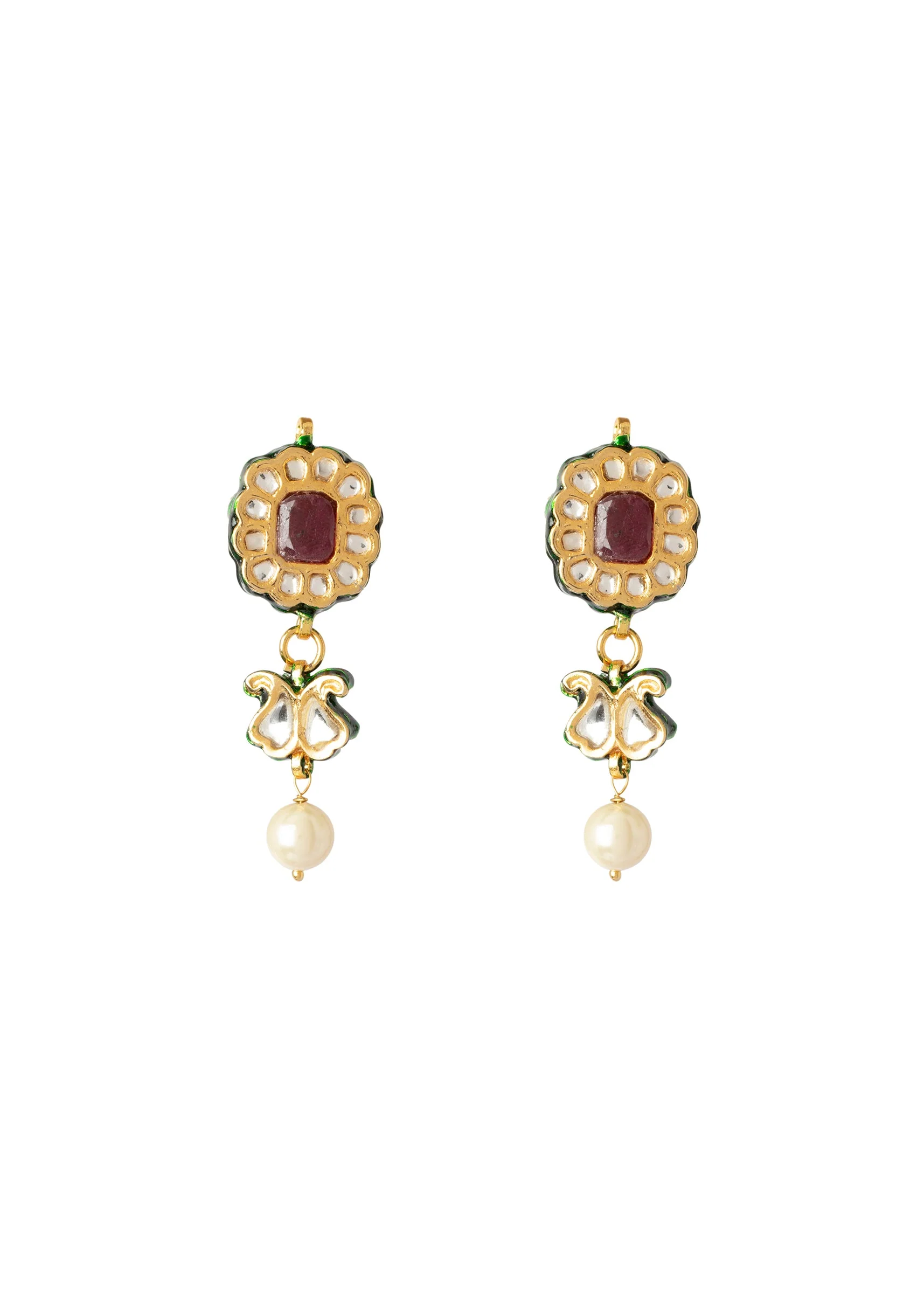 Gold Plated Multicolored Kundan Polki Necklace Set With Earrings