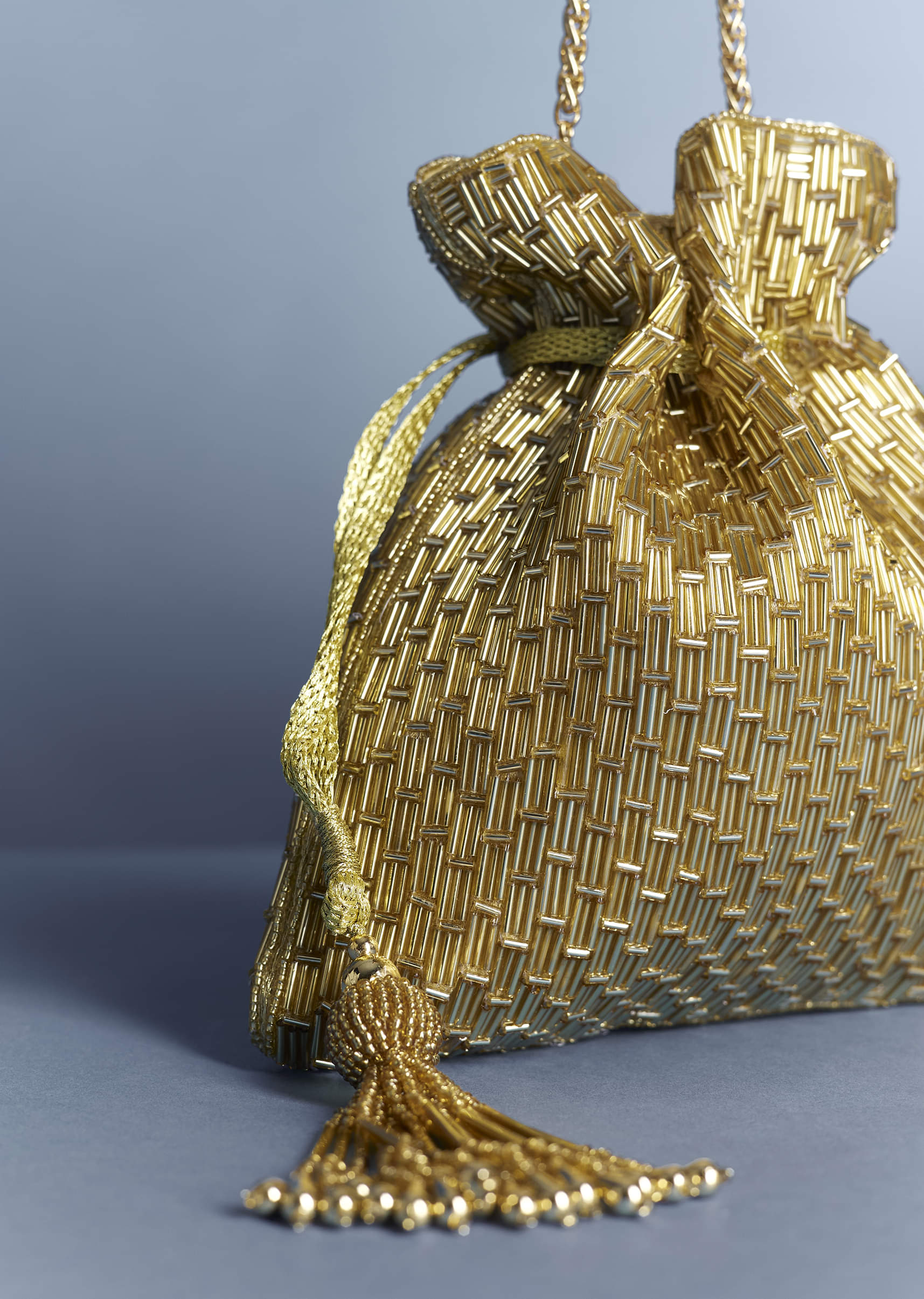 Golden Beaded Tassel Potli