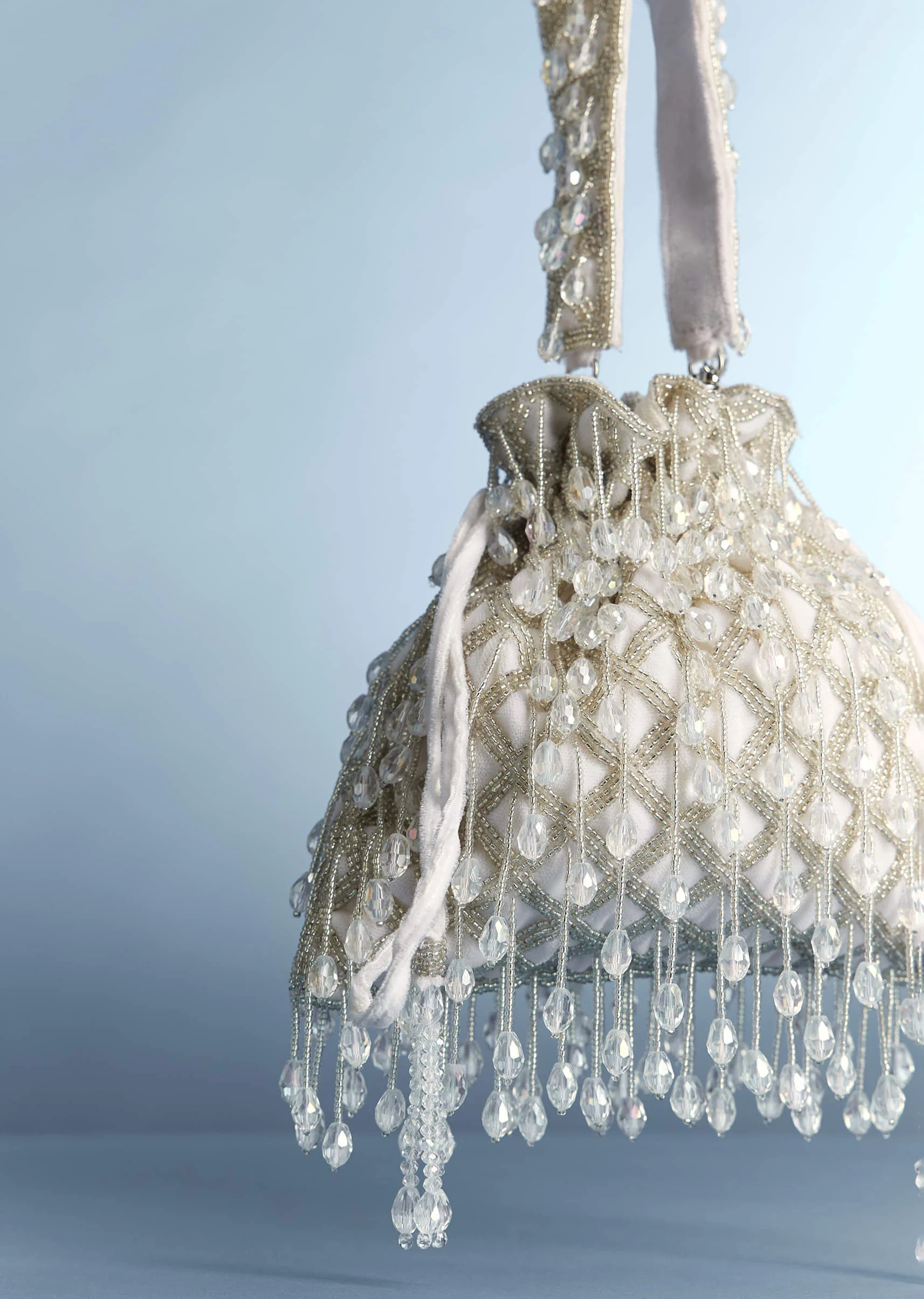 White Potli With Bead Work
