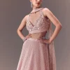 Onion Pink Sequin Embellished Lehenga Set With Choker Dupatta
