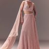 Onion Pink Sequin Embellished Lehenga Set With Choker Dupatta