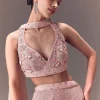 Onion Pink Sequin Embellished Lehenga Set With Choker Dupatta