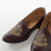 Brown Mens Footwear With Embroidery Detail Work