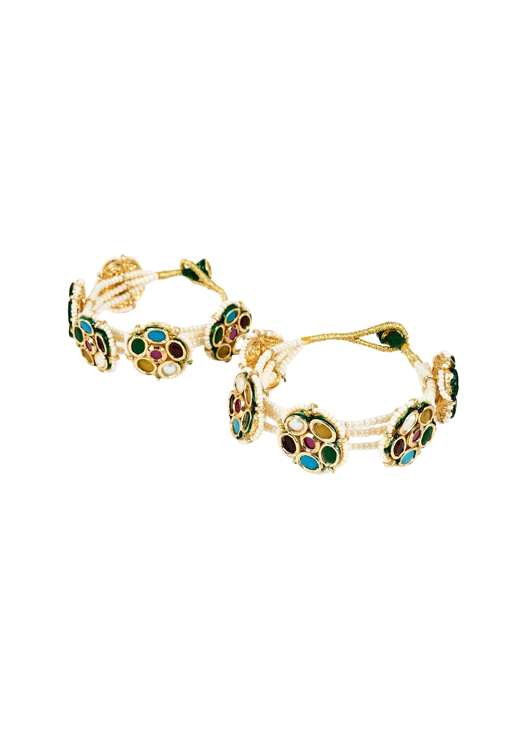 Gold Plated Multicolored Gemstone Kundan Polki Bracelet