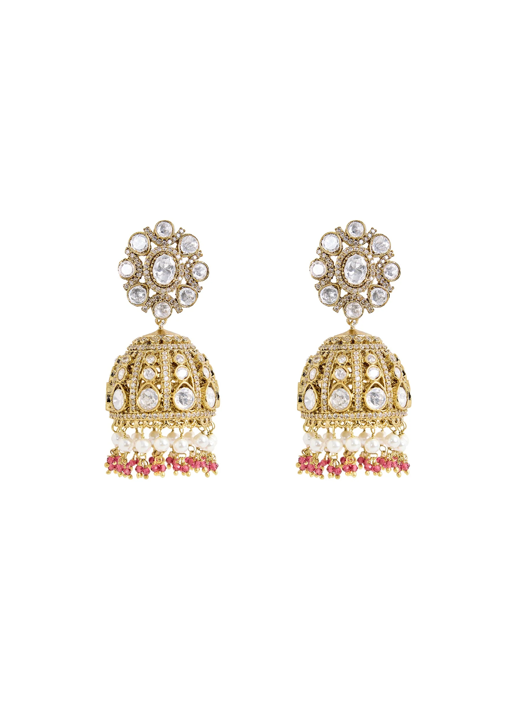 Pearl And Kundan Drop Jhumka Earrings