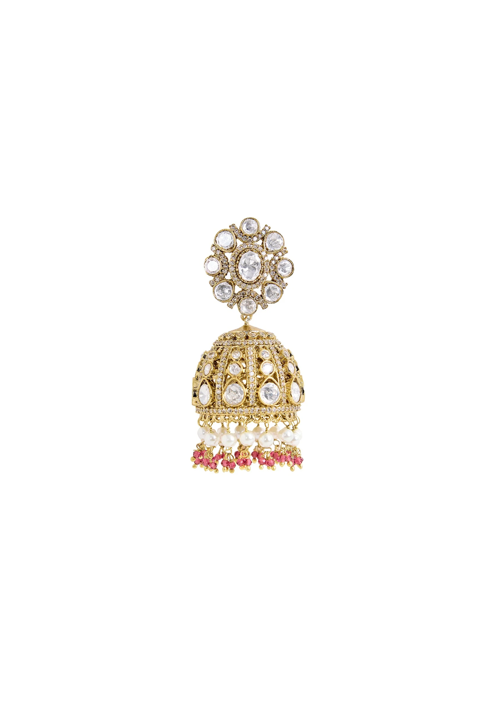 Pearl And Kundan Drop Jhumka Earrings