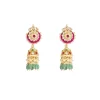Gold Finish Pink Stone Jhumka Earrings