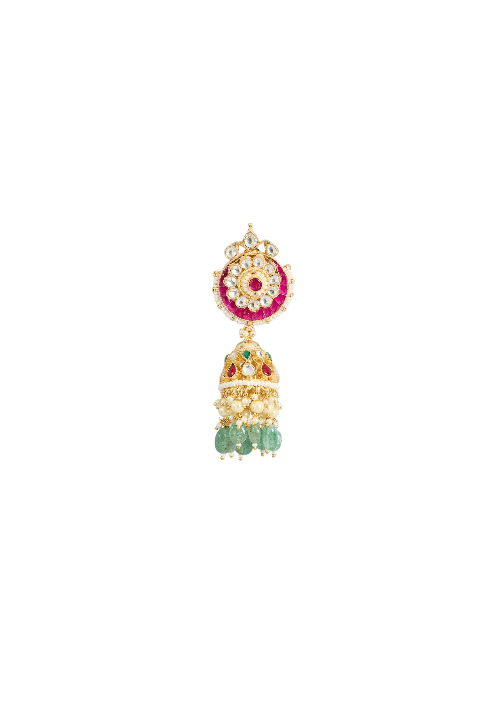 Gold Finish Pink Stone Jhumka Earrings