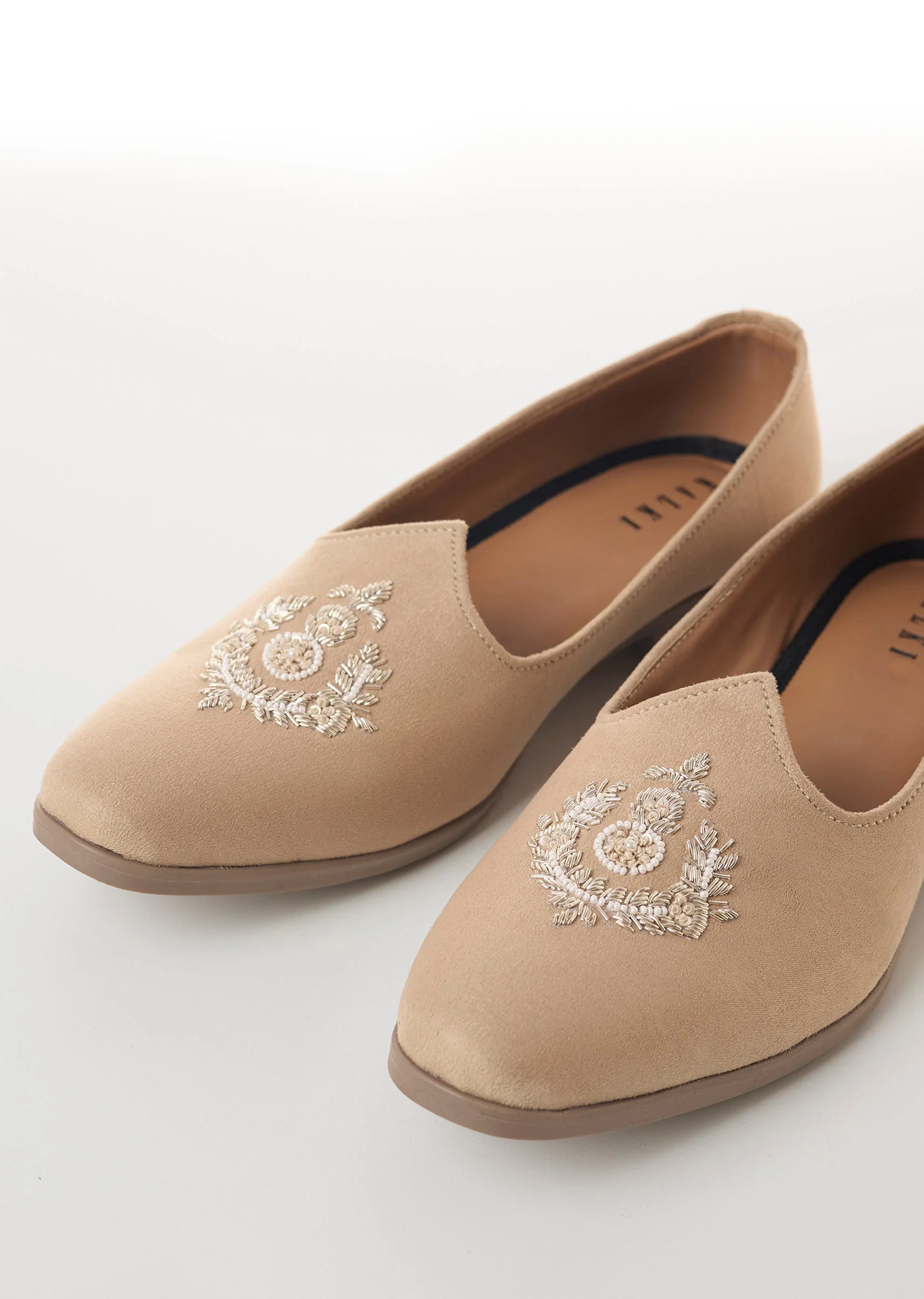 Beige Mens Footwear with Silver Thread Embroidery