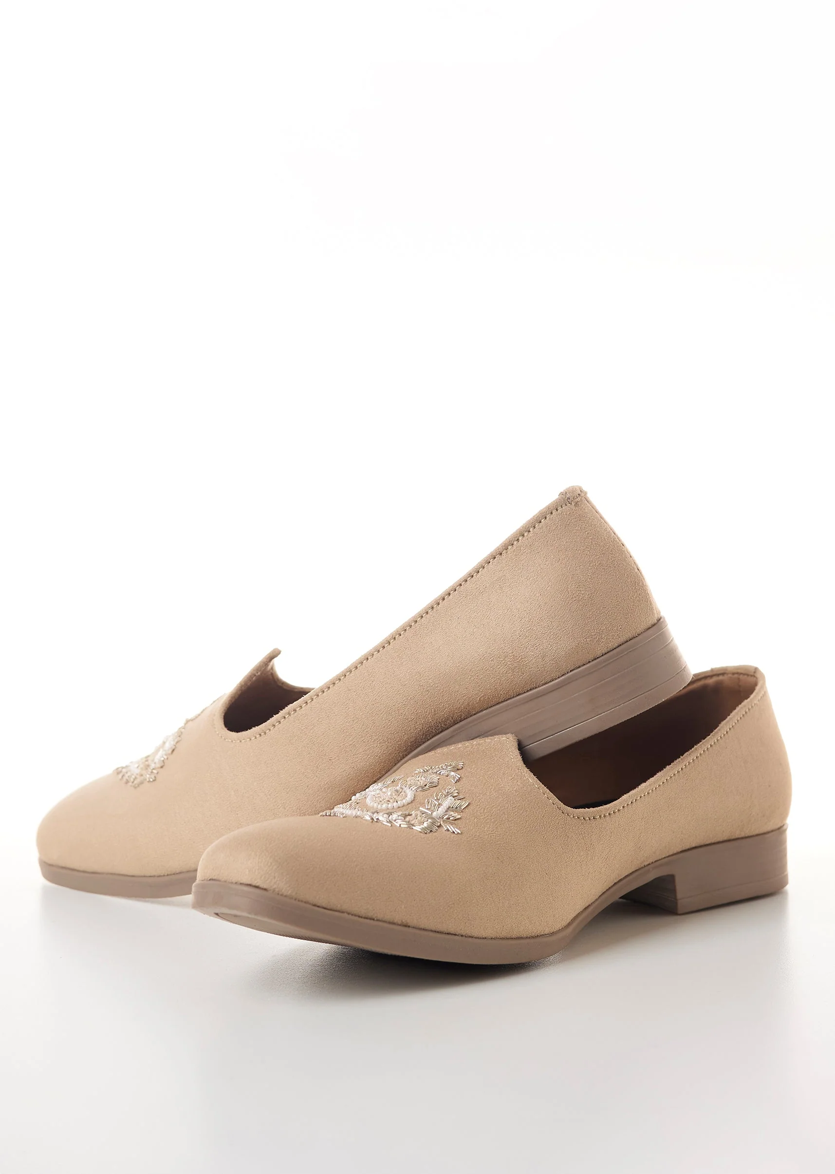 Beige Mens Footwear with Silver Thread Embroidery