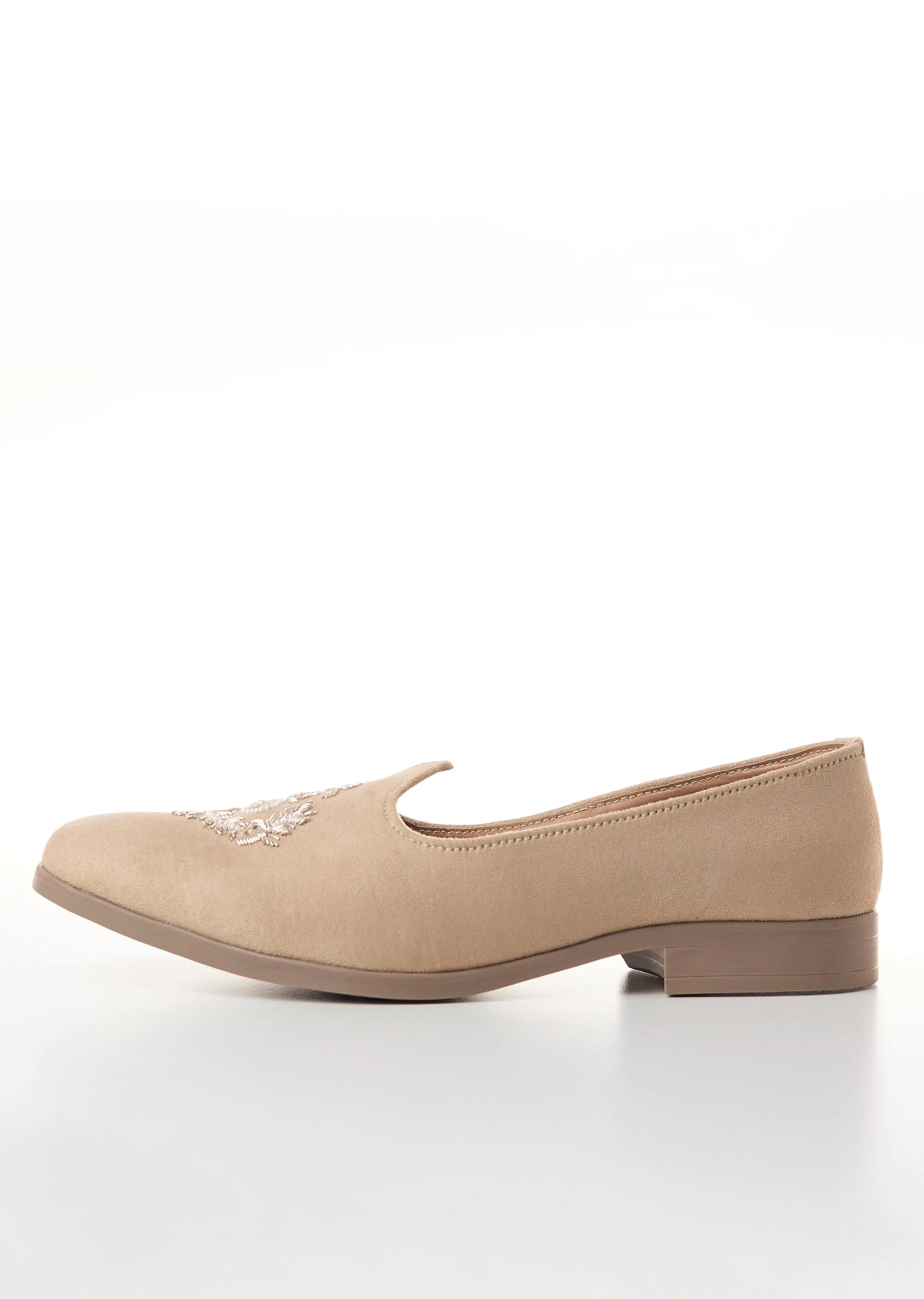 Beige Mens Footwear with Silver Thread Embroidery