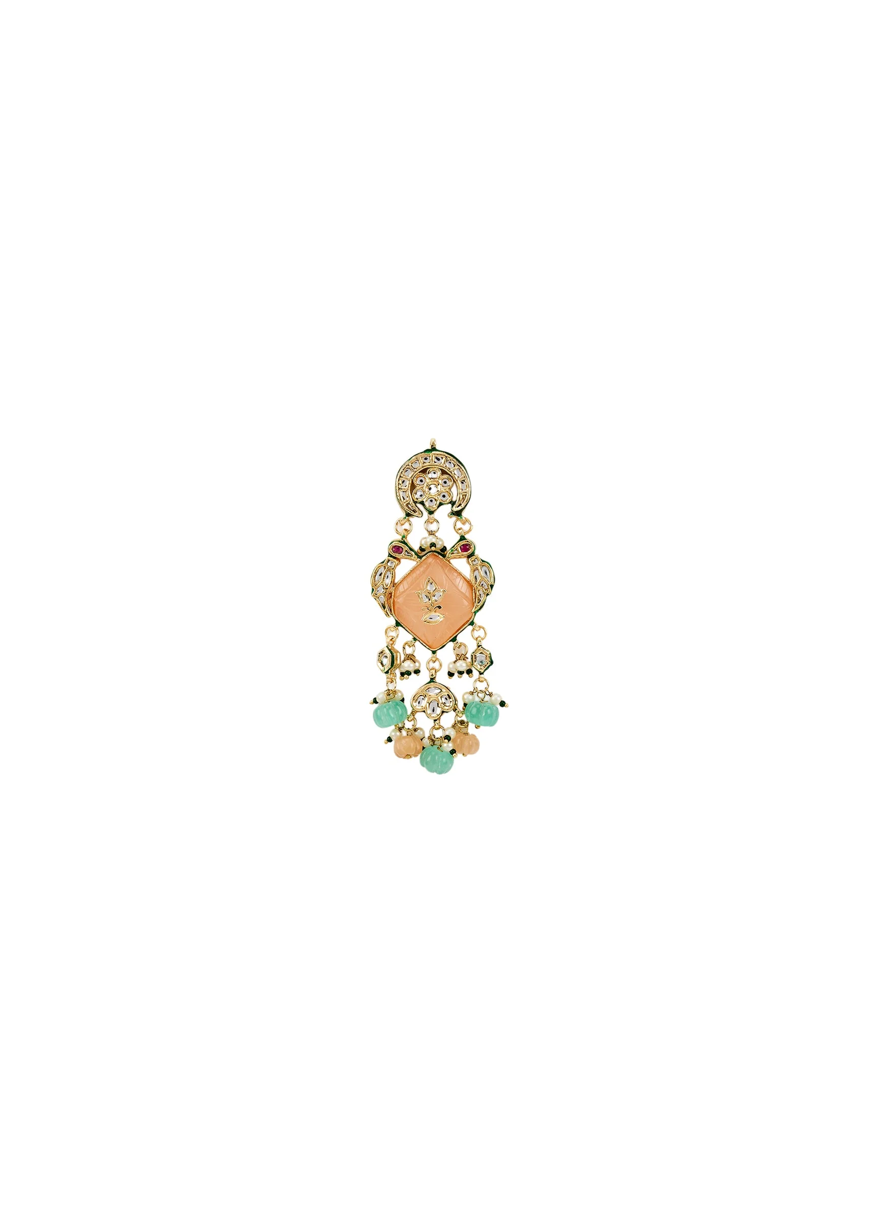 Lotus Motif Pastel Beaded Stones And Pearl Danglers